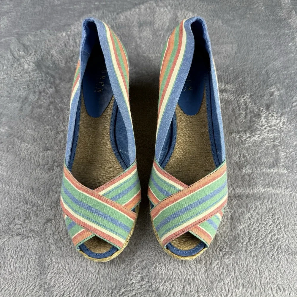 Ralph Lauren Multicolor Espadrille Wedge Sandals Women's 9 B Summer Feminine